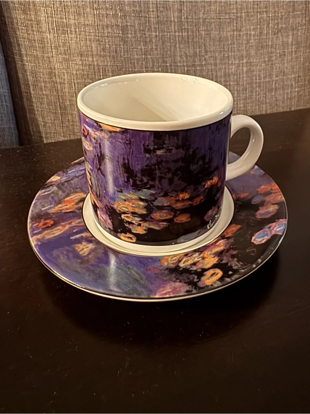 Sakura Claude Monet Purple and Orange Impressionist Demitasse Cup and Saucer